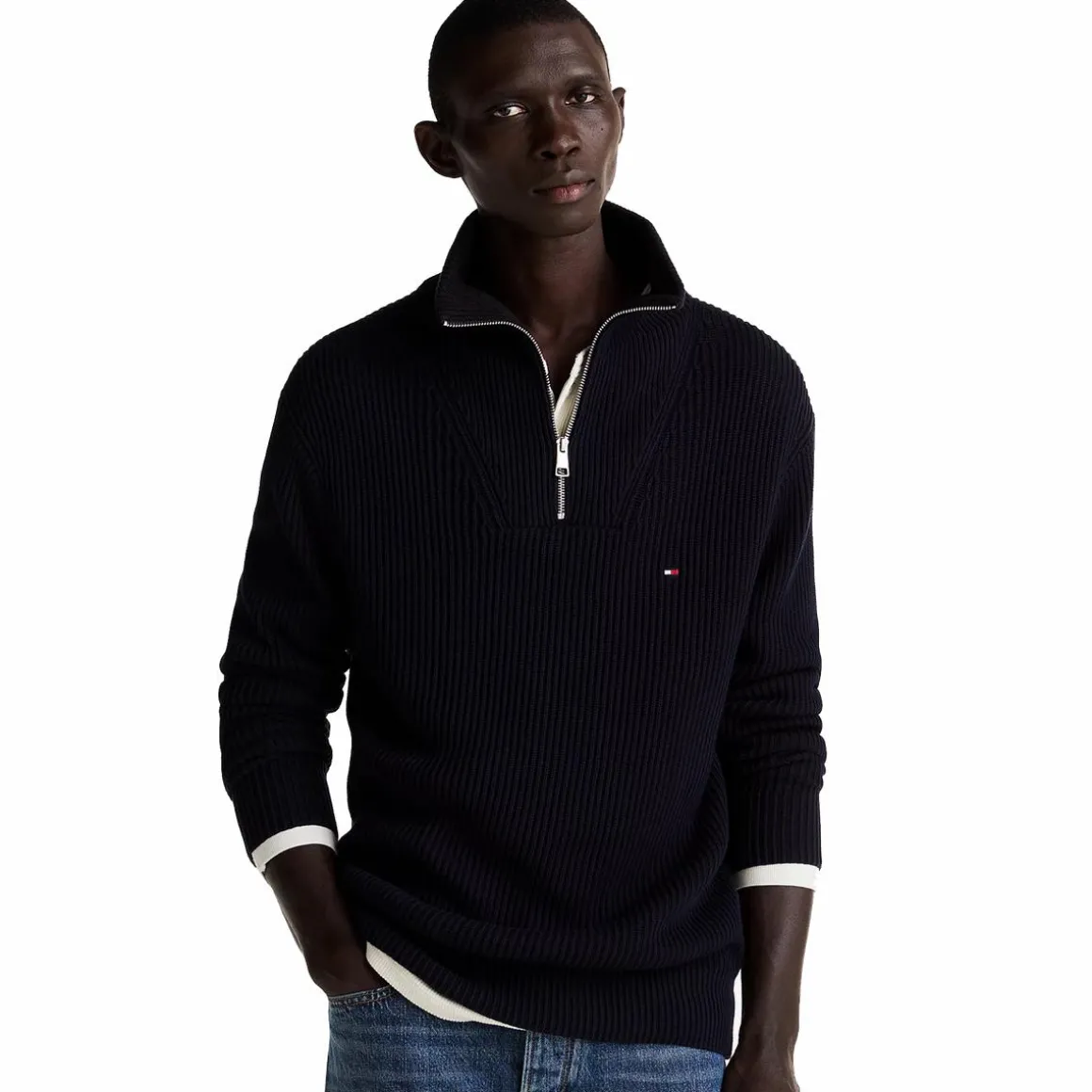 Chunky Cotton Rib Nautical Zp Blue