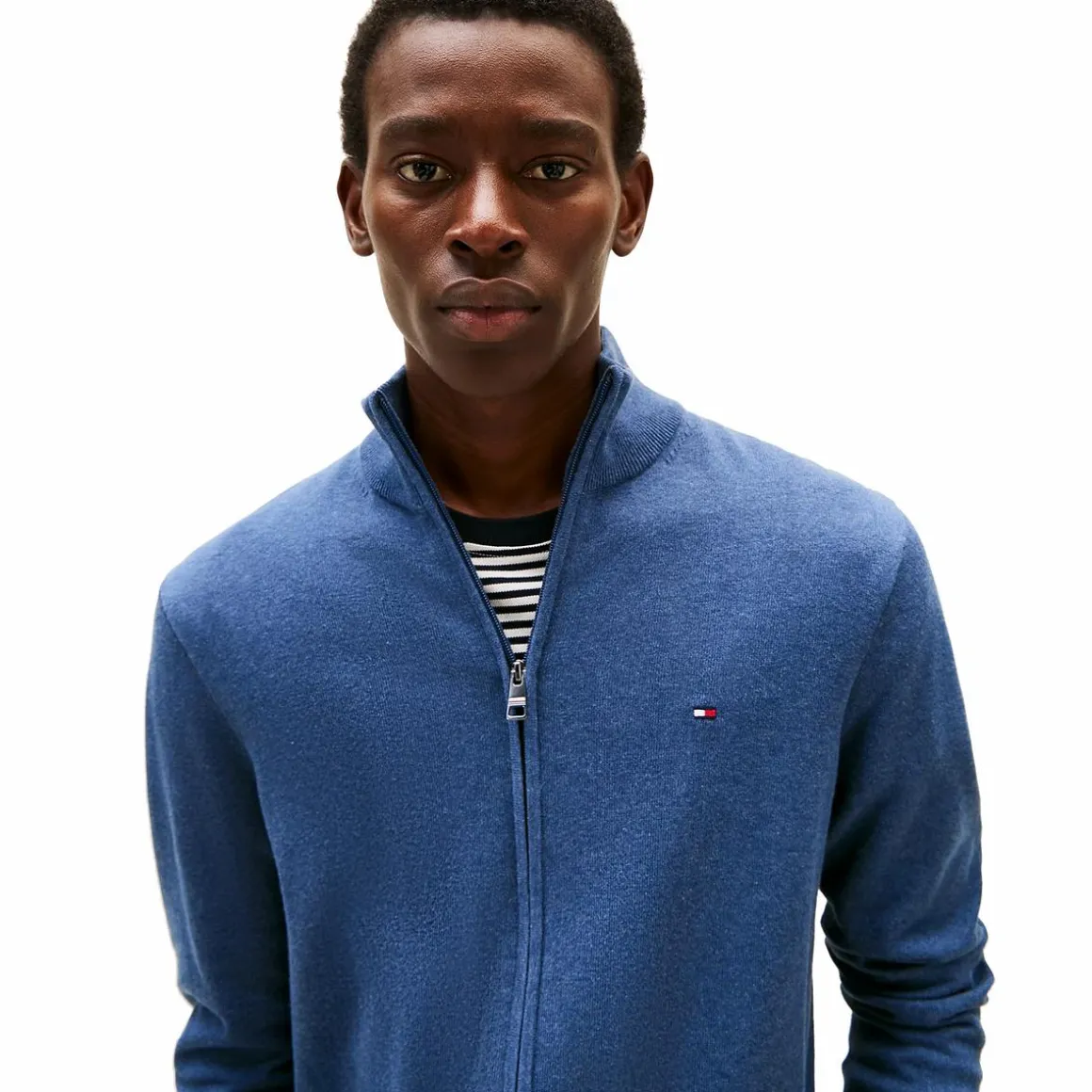 Essential Cotton Zip Mock Blue