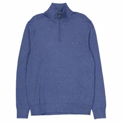 Essential Cotton Zip Mock Blue