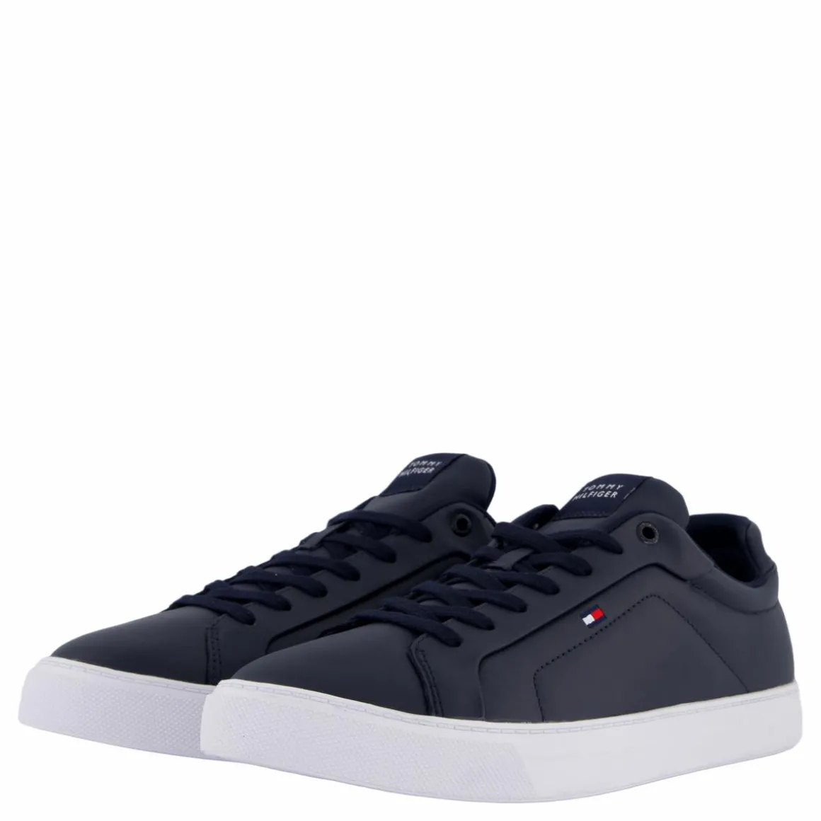 Flag Embroidery Leather Court Trainers Blue