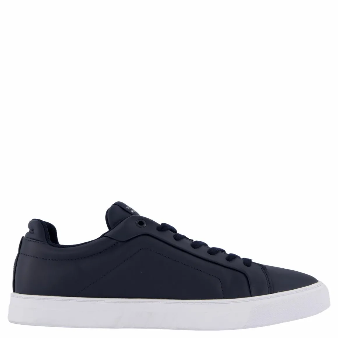 Flag Embroidery Leather Court Trainers Blue