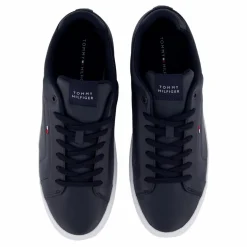 Flag Embroidery Leather Court Trainers Blue