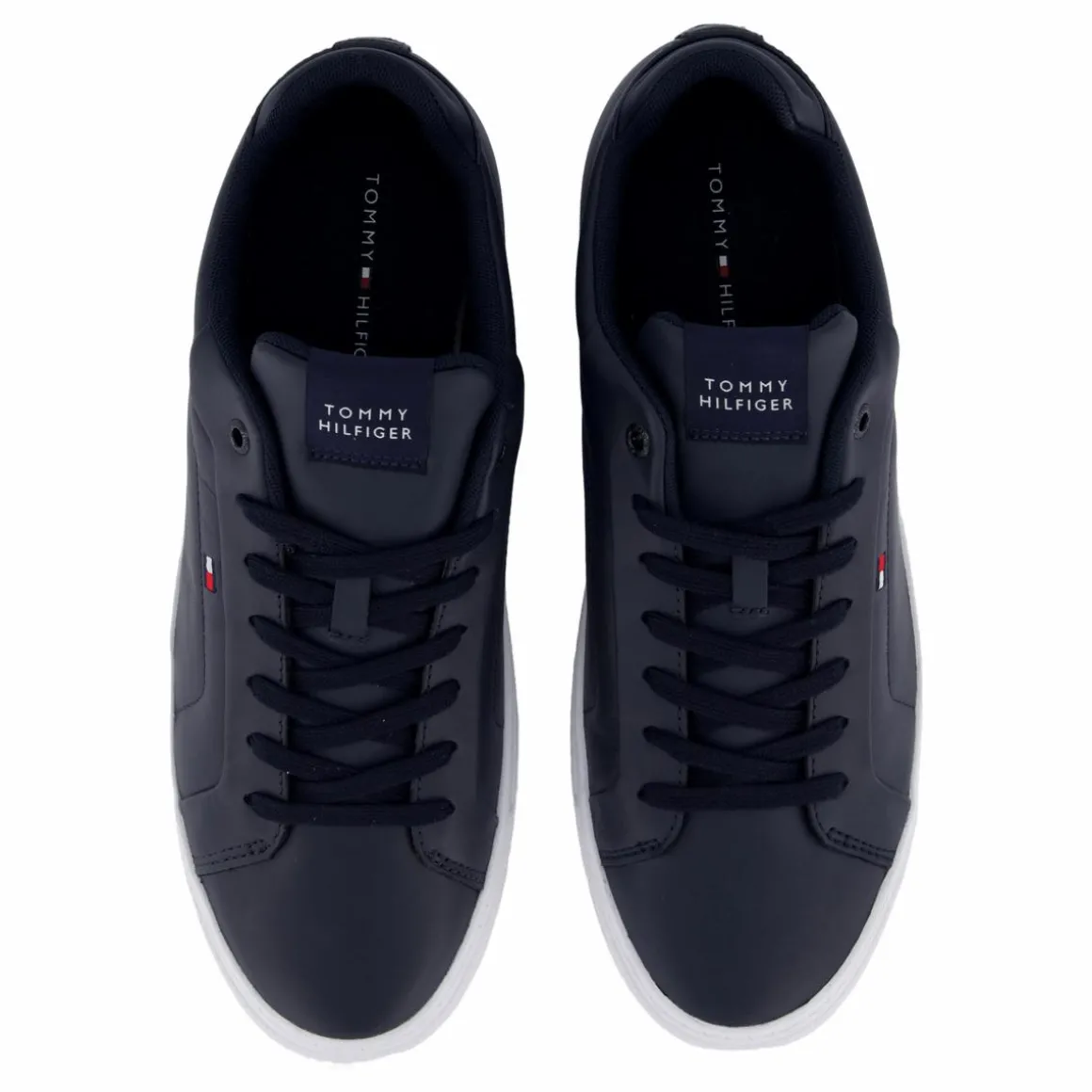 Flag Embroidery Leather Court Trainers Blue