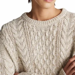 Mouline Aran Cable Crew Neck White