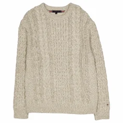 Mouline Aran Cable Crew Neck White