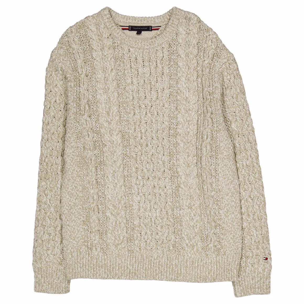 Mouline Aran Cable Crew Neck White