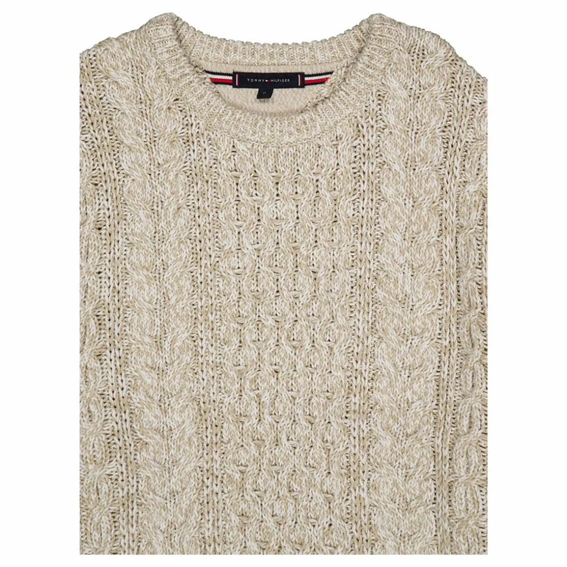 Mouline Aran Cable Crew Neck White