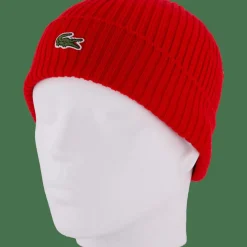 Rib Knit Brushed Wool Beanie Red